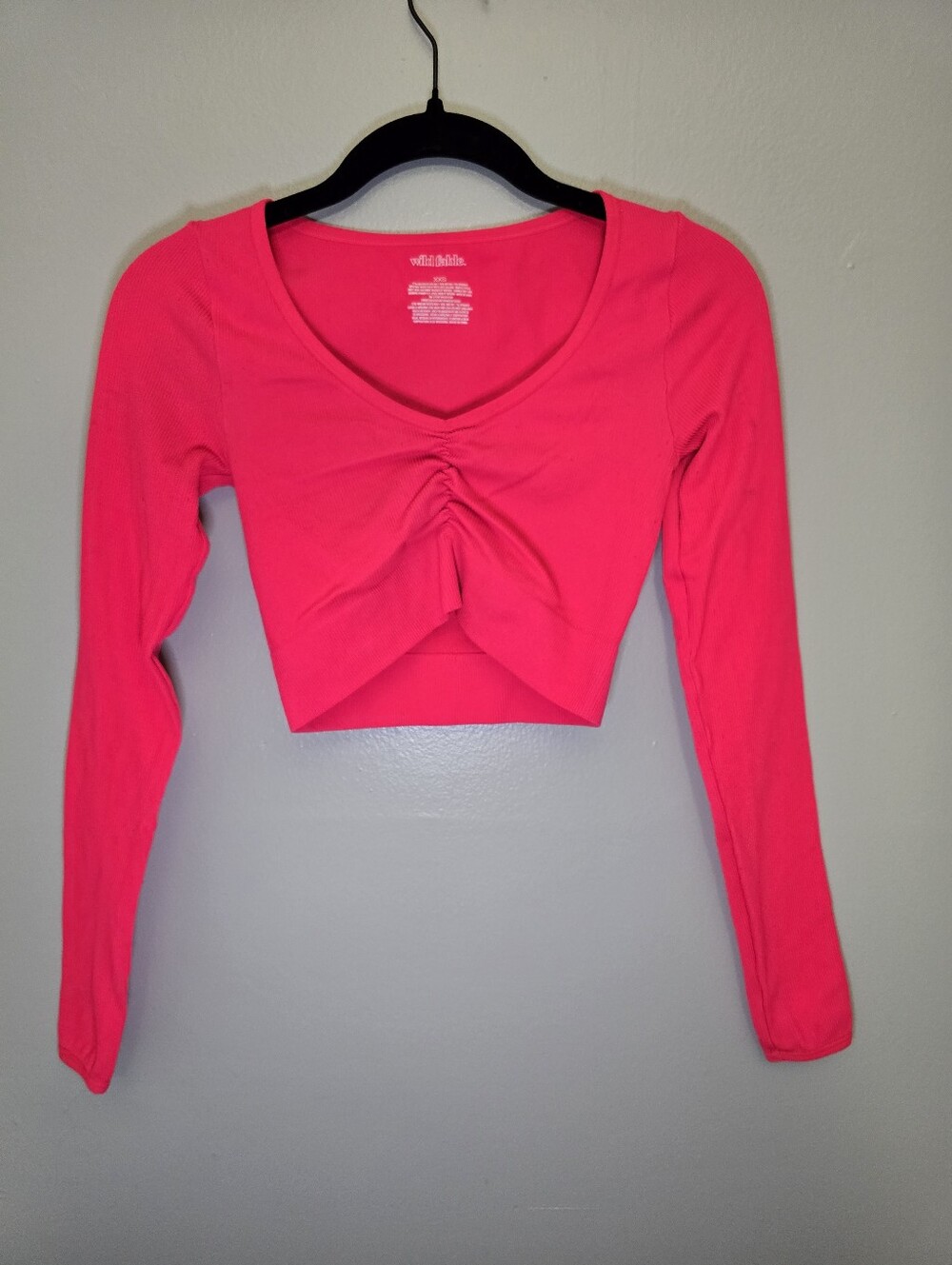 Wild Fable Bright Pink Ruched Long-Sleeve Crop Top